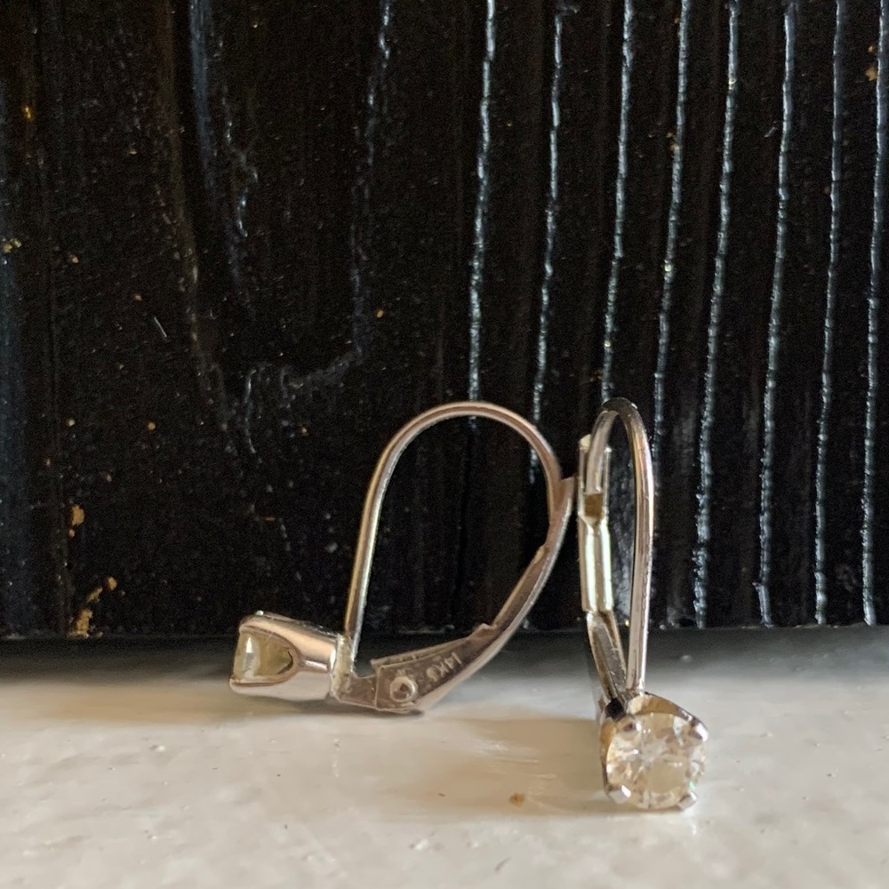 14k White gold lever back diamond earrings